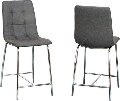 Sunset Trading Nia 24" Faux Leather Barstools | 2 Counter Height Stools | Chrome Legs with Footrest | Charcoal Gray Upholstered Tufted Seat & High Back | Dining Room, Home Bar, Kitchen Island Seating