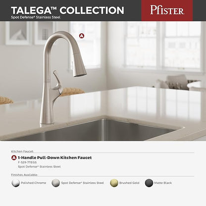 Pfister Talega Kitchen Sink Faucet with Pull Down Sprayer Single Handle High Arc Spout Spot Defense Stainless Steel NSF Certified 1 or 3 Hole Installation F5297TEGS