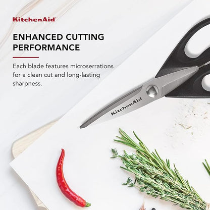 KitchenAid All Purpose Kitchen Shears with Protective Sheath Durable Stainless Steel Scissors, Dishwasher Safe, Soft Grip Comfort Handle, 8.72 Inch, Black, Pack of 12
