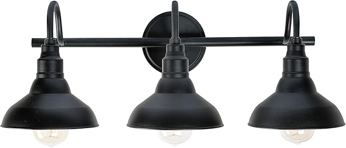 Kenroy Home Dale 3 Light Vanity Light with Black Finish, Rustic Style, 9" Height, 24" Width, 10.313" Depth