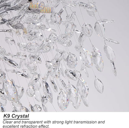 Tree Branches Chandeliers Luxury Round Crystal Pendant Light 8 Light Ceiling Hanging Light for Dining Room Bedroom Living Room Entryway 23.7" Silver