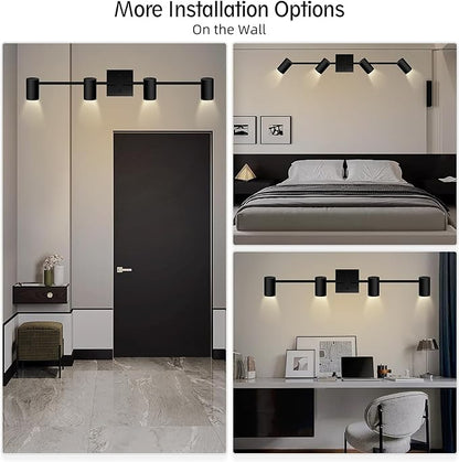 BoostArea 4-Light Track Lighting Kit, Modern Track Lighting Fixtures Ceiling, Rotatable Light Heads, Flush Mount Ceiling Spotlight, Black Track Lighting for Living Room/Bedroom, GU10 Bulb Not Included