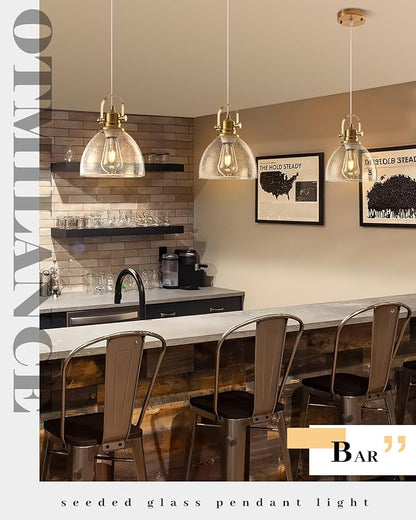 Gold Glass Pendant Lights Kitchen Island, 7.5" Blown Glass Pendant Light, Gold Modern Pendant Lights 1-Pack, Kitchen Hanging Lights for Kitchen Island, Dining Room, Bathroom, Cafe