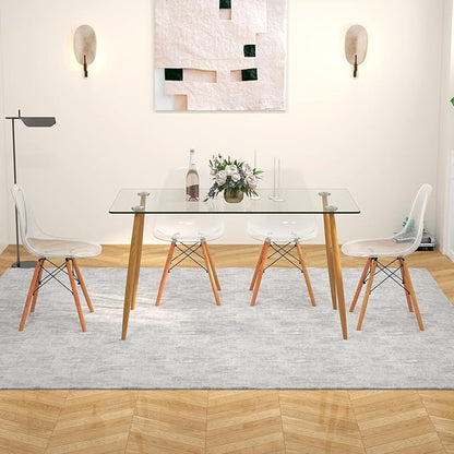 Giantex 5-Piece Dining Table Set, Modern Dinette Set of 5, 51" L X 27.5" W Table & Chair Set for 5, Rectangular Glass Dining Table & 4 Transparent Chairs for Dining Room, Kitchen, Living Room
