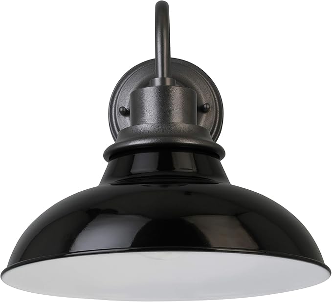 Design House 588566-GBG Hamilton Industrial Farmhouse 1-Light Indoor/Outdoor Wall Mount 12-Inch Light with Metal Shade for Porch Entryway Kitchen, Gloss Black and Galvanized