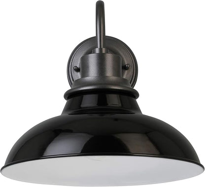 Design House 588566-GBG Hamilton Industrial Farmhouse 1-Light Indoor/Outdoor Wall Mount 12-Inch Light with Metal Shade for Porch Entryway Kitchen, Gloss Black and Galvanized