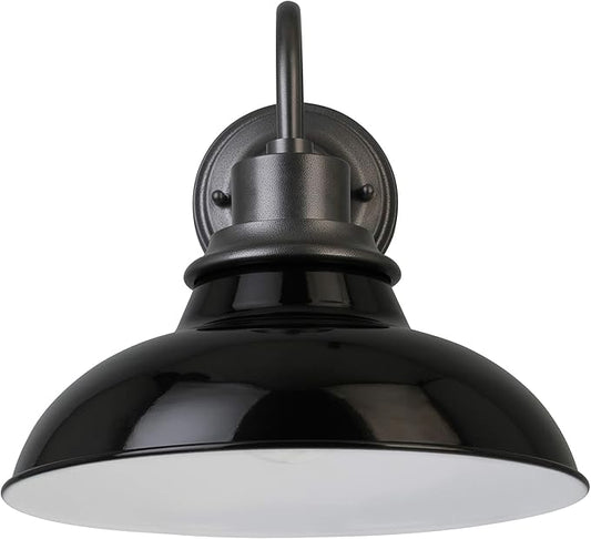 Design House 588566-GBG Hamilton Industrial Farmhouse 1-Light Indoor/Outdoor Wall Mount 12-Inch Light with Metal Shade for Porch Entryway Kitchen, Gloss Black and Galvanized
