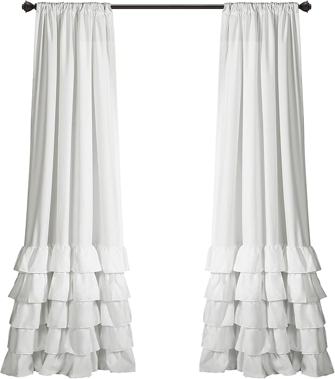 Lush Decor Allison Ruffle Light Filtering Window Curtain Panels Pair 40" W x 95" White - Coquette Curtains for Bedroom - Drapes - Ruffle Curtains Kids