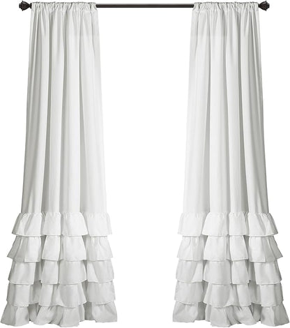Lush Decor Allison Ruffle Light Filtering Window Curtain Panels Pair 40" W x 95" White - Coquette Curtains for Bedroom - Drapes - Ruffle Curtains Kids