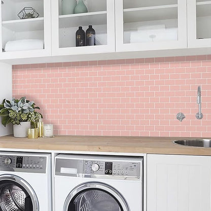 STICKGOO 10-Sheet Pink Subway Tiles Peel and Stick Backsplash, Stick on Tiles Kitchen Backsplash (Thicker Design)