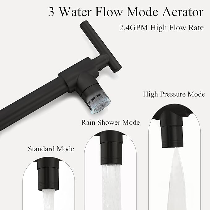 Pot Filler Faucets - for Kitchen, Sink, Stove and Bar with Brass Wall Mount Double Joint Swing Arms - Leak Free Designs with High-Flow Aerators - Retractable and Folding Save Space - Matte Black