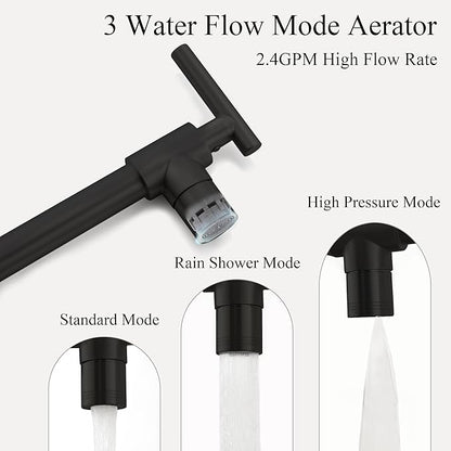 Pot Filler Faucets - for Kitchen, Sink, Stove and Bar with Brass Wall Mount Double Joint Swing Arms - Leak Free Designs with High-Flow Aerators - Retractable and Folding Save Space - Matte Black