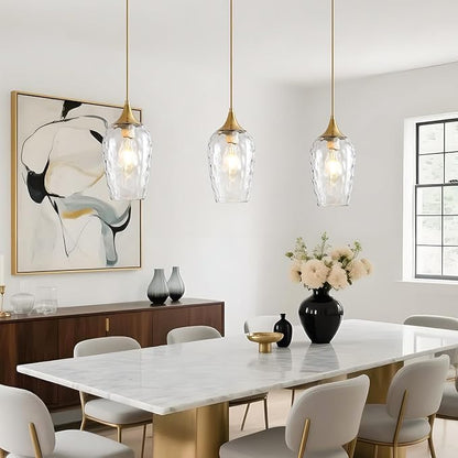 Glass Pendant Lights Kitchen Island 2 Pack, Gold Pendant Light Fixtures with Hand-Blown Clear Glass Modem Farmhouse Hanging Light for Kitchen Sink Dining Room Bedroom