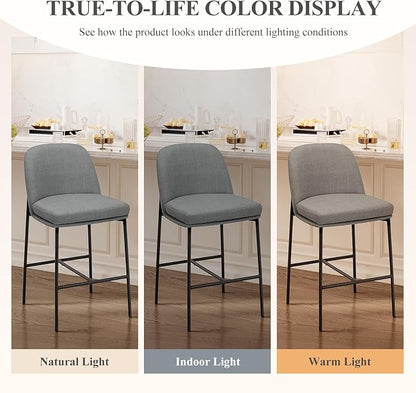 COLAMY Counter Height Bar Stools Set of 2, 25 Inch Modern Fabric Kitchen Island Stools with Back, Upholstered Counter Barstools Armless Bar Chairs with Metal Legs for Island Dining Room Bar,Dark Grey