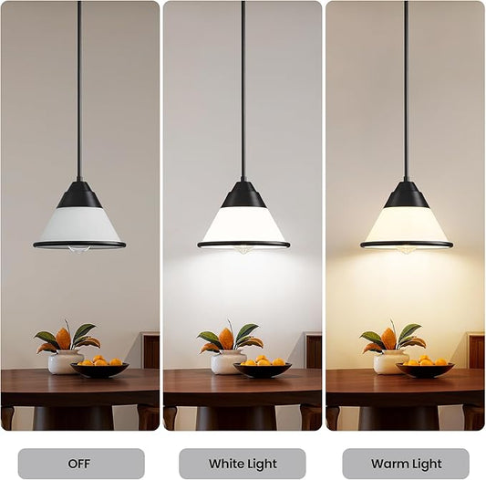 9.4-Inch Black Pendant Light, Vintage Farmhouse Schoolhouse Light Fixture with Milk Glass Shade, Adjustable Height Hanging Light for Kitchen Island, Dining Room, Hallway Entryway
