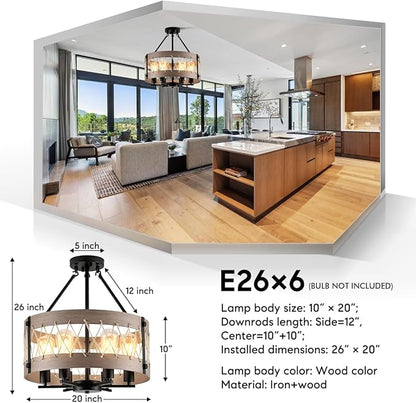 A Million D20'' Farmhouse Chandelier, 6-Light Adjustable Dining Room Light Fixture Kitchen Island Lighting, Rustic Drum Chandelier Hanging Lights for Entryway Foyer Bedroom Living Room