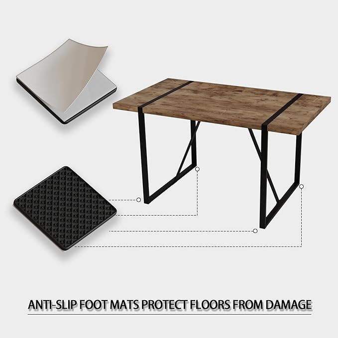 55" Stain-Resistant Dining Table, Kitchen Table with Metal Legs, Dinner Tables with Stable Frame for Dining Room & Living Space, Wood