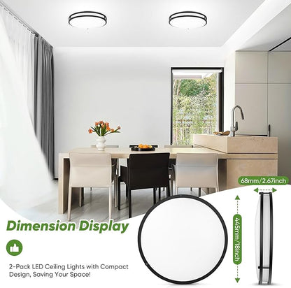 18inch 50W LED Flush Mount Ceiling Lights 5600lm Super Bright, Dimmable LED Ceiling Light Fixtures 2700K-6500K 5CCT Adjusted, 2-Pack Modern Black Light Fixture Ceiling for Living Room Bedroom Kitchen