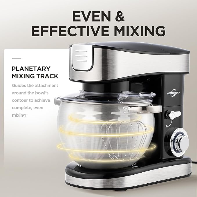 3-IN-1 Electric Stand Mixer, 6.3QT Bowl 6-Speed with Pulse Kitchen Mixer, 400W Household Food Mixers include Dough Hook, Beater and Whisk, Bread Cake Mixer for Baking and Most Home Cooks, Black