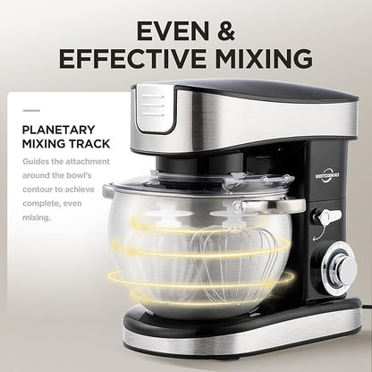 3-IN-1 Electric Stand Mixer, 6.3QT Bowl 6-Speed with Pulse Kitchen Mixer, 400W Household Food Mixers include Dough Hook, Beater and Whisk, Bread Cake Mixer for Baking and Most Home Cooks, Black