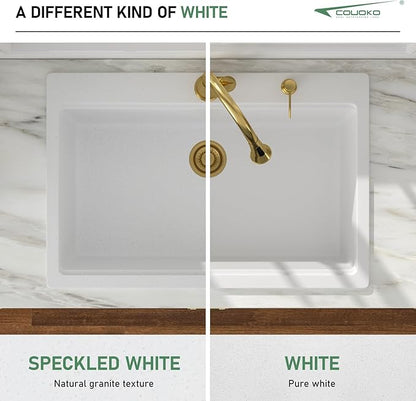 33x22 White Drop In Kitchen Sink Workstation - Couoko White Drop In Granite Composite Kitchen Sinks Quartz Classic Large Deep Topmount Single Bowl Sink Basin with Luxury Accessories