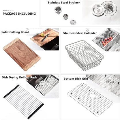 27 Inch Kitchen Sink Undermount-VASOYO 27x19 Stainless Steel Undermount Kitchen Sink Workstation 16 Gauge Deep Single Bowl Under Mount Sinks Basin with Cutting Board