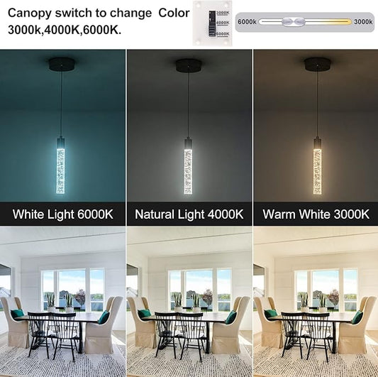 Modern Pendant Light with Adjustable Height - 3PCS Brushed Nickel & Clear Glass Cylinder Island Lights, 3000-6000K Dimmable Kitchen Pendant Lighting for Kitchen Island, Dining Room, Bar Counter