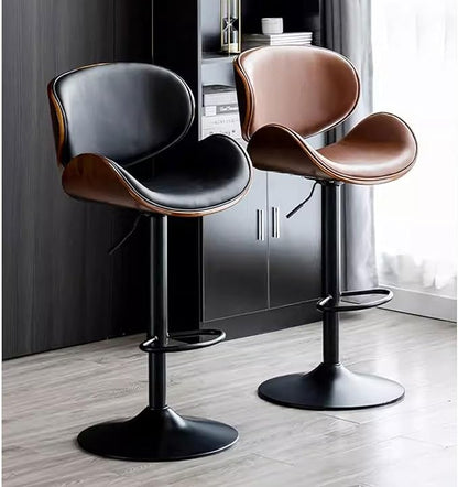 PU Leather with Back & Footrest, 23"-31" Height Adjustable, Kitchen Island Dining Chair,Black