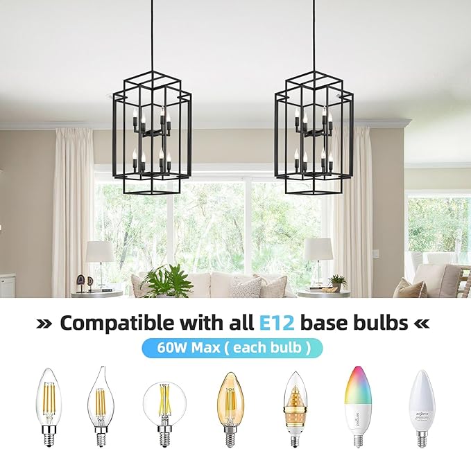 8-Light Tiered Lantern Pendant Light, Black Farmhouse Chandelier, Large Chandeliers for High Ceilings, Modern Foyer Lighting Fixtures, for Dining Room, Living Room, Entryway Staircase
