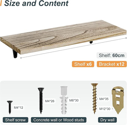 SKYSEN Floating Shelves for Wall Set of 6, 23.6in Wood Wall Shelf for Decor, Bathroom, Bedroom, Storage, Book,Kitchen, Living Room - Rustic Brown(fs-60-l)