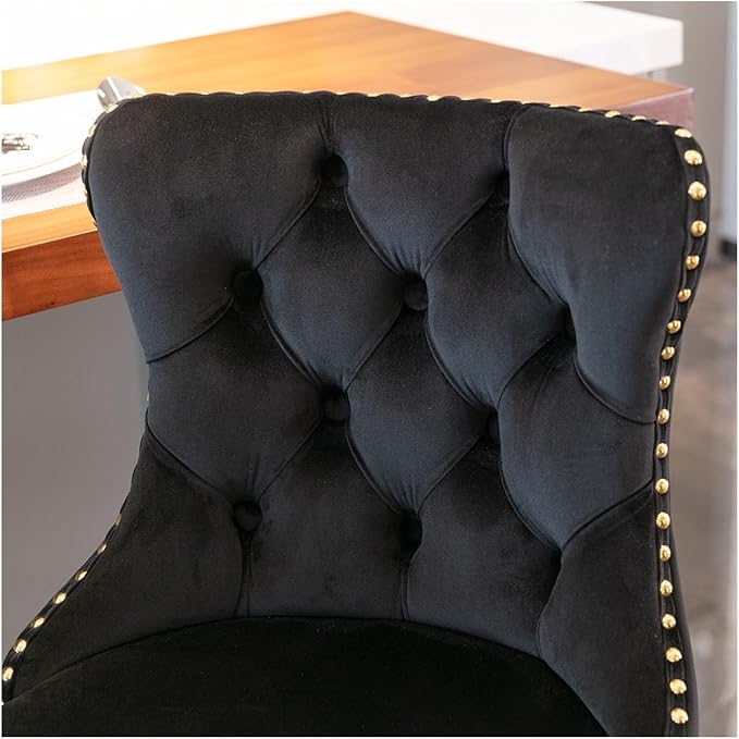 Golden Swivel Velvet Barstools Adjusatble Seat Height from 25-33 Inch,Modern Upholstered Bar Stools with Backs Comfortable Tufted for Home Pub and Kitchen Island,Black,Set of 2,for Living Room