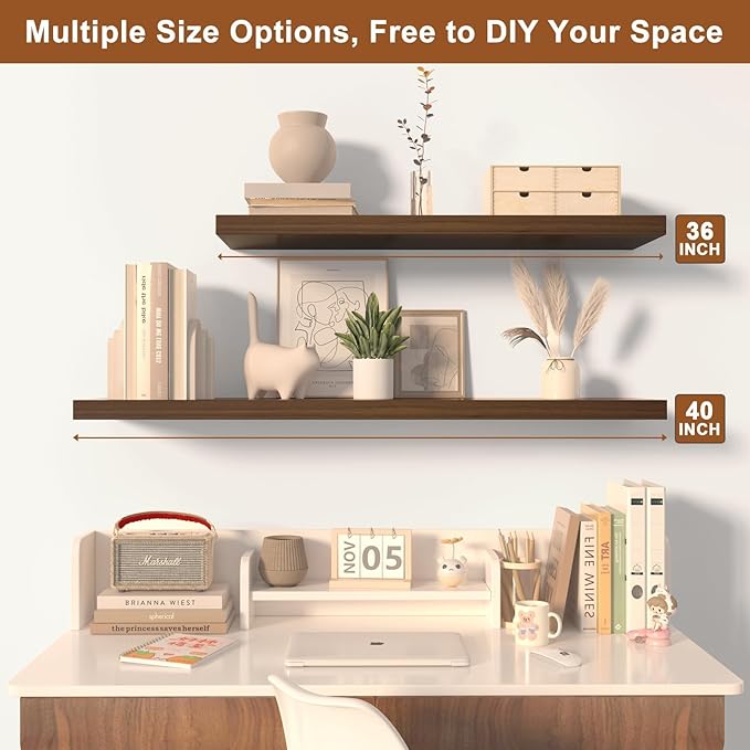 Large Floating Shelves for Wall 1 Pack Deep Floating Shelves No Drilling Accessories Included Deep Wall Shelves for Living Room Kitchen Farmhouse 48" W x 12" D x 1.2" H Walnut