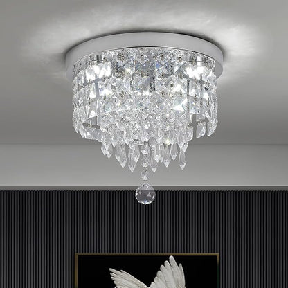 Deckrico Crystal Chandelier Flush Mount Ceiling Light Chrome Modern LED Lighting Fixture for Bedroom, Closet, Bathroom, Hallway – White Light