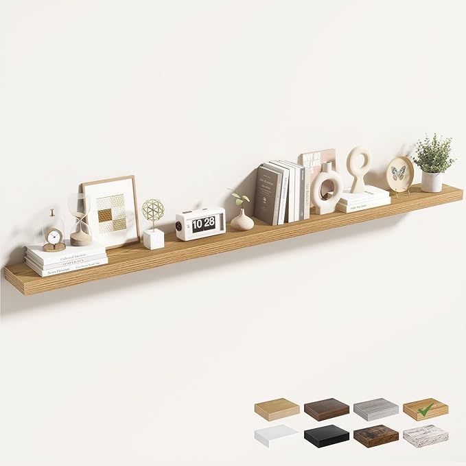 Acovy 72 Inch Floating Shelves for Wall 1 Pack, 72" Wall Shelves for Books, Storage, Decor, Wall Mounted Floating Shelf with Invisible Brackets for Kitchen, Living Room, Light Brown