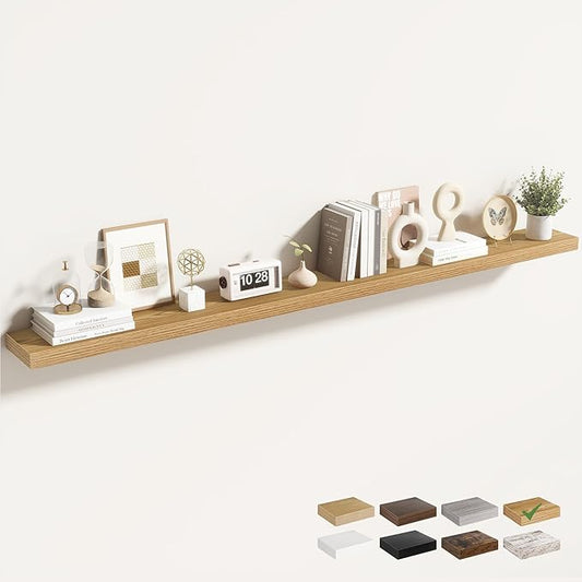 Acovy 72 Inch Floating Shelves for Wall 1 Pack, 72" Wall Shelves for Books, Storage, Decor, Wall Mounted Floating Shelf with Invisible Brackets for Kitchen, Living Room, Light Brown