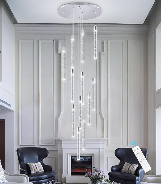 Modern 10-Light LED Dimmable Pendant Crystal Chandelier for High Ceiling