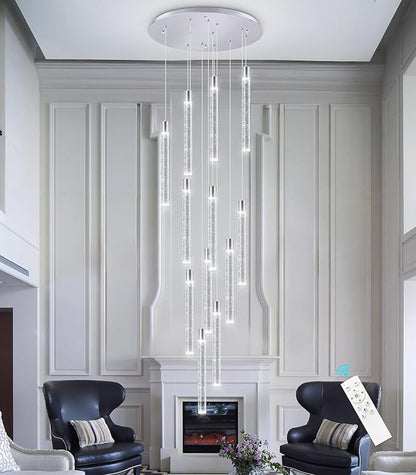 Modern 10-Light LED Dimmable Pendant Crystal Chandelier for High Ceiling