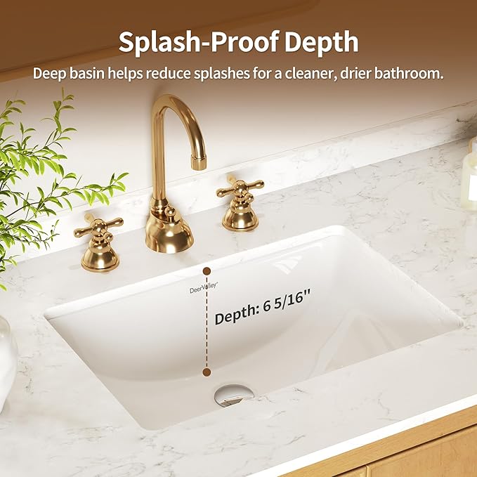 DeerValley DV-1U101 Ally Undermount Bathroom Sink Rectangular, 21'' x 14.72'' Vessel Sink Undermount Bathroom Sink White Ceramic Lavatory Vanity Vessel Sink with Overflow
