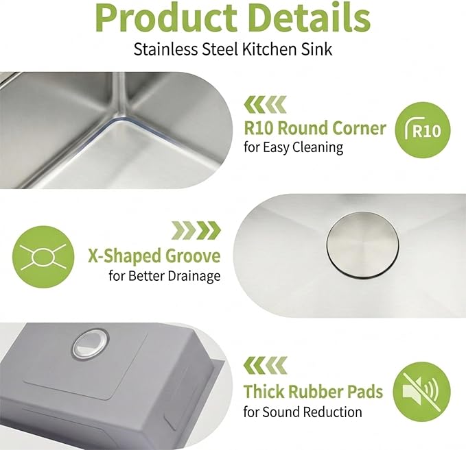 Undermount Kitchen Sink 30 X 18 inch,Single Bowl 16 Gauge Stainless Steel Undermount Kitchen Sinks