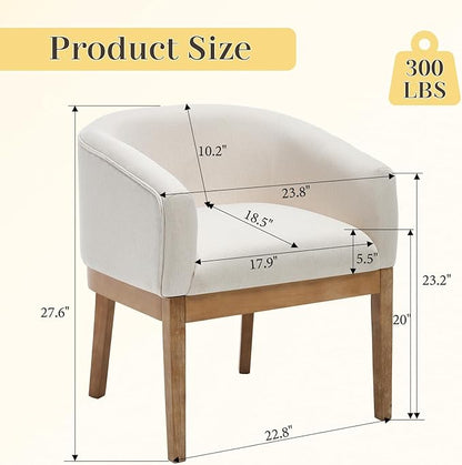 Barrel Dining Chairs Set of 4, Mid Century Modern Farmhouse Kitchen Chairs with Wood Legs, Linen Upholstered Accent Chair with Arms for Living Room/Bedroom, Beige