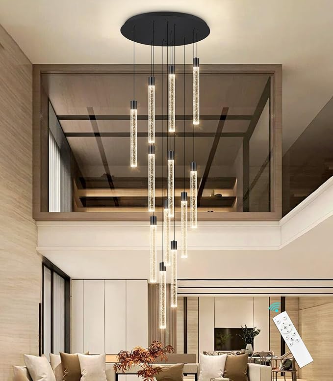 10-Lights Modern Chandelier for Staircase LED Dimmable Chandelier Crystal Chandelier Pendant Lights for High Ceiling Chandelier for Foyer