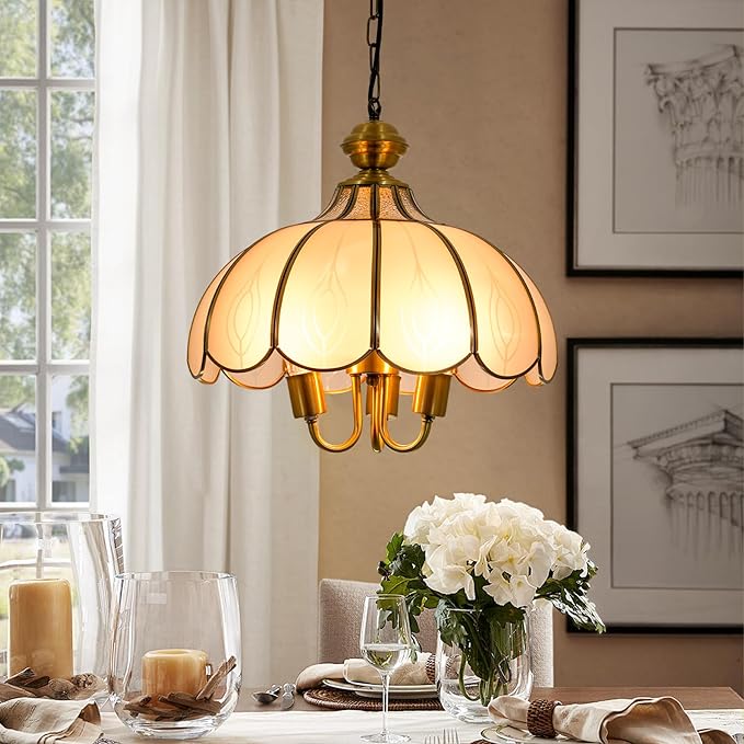 15" European-Style Palace Chandelier, 3-Light Vintage Gold Ceiling Light Fixture, Modern Gorgeous Metal Hanging Pendant Lamp for Farmhouse Dining Room Bedroom Kitchen Island