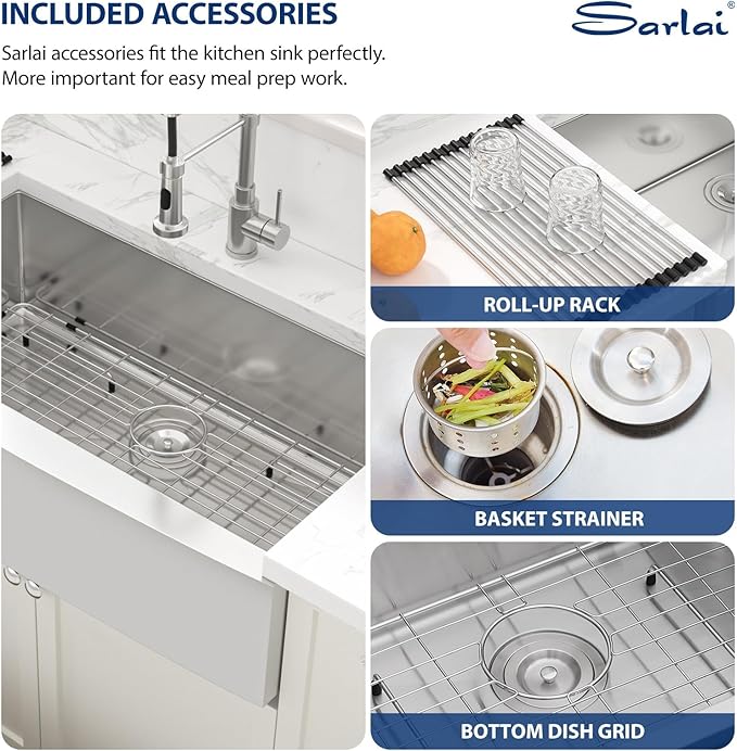 Sarlai 36 Stainless Steel Farmhouse Sink- 36x21 Inch Farmer Sink Apron Front Kitchen Sinks 16 Gauge Single Bowl Farm Sinks Basin Round Corner