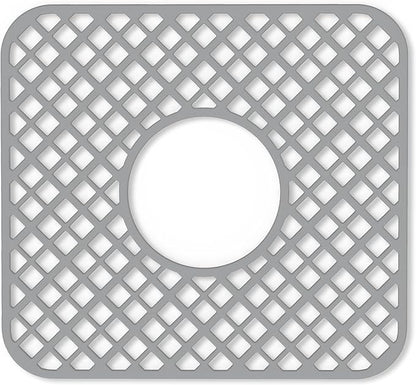 2 Pack Silicone Sink Protector for Kitchen Sink, Trellis Pattern 12 x 11" Sink Grid Mat Silicone Protectors, Center Drain, Gray