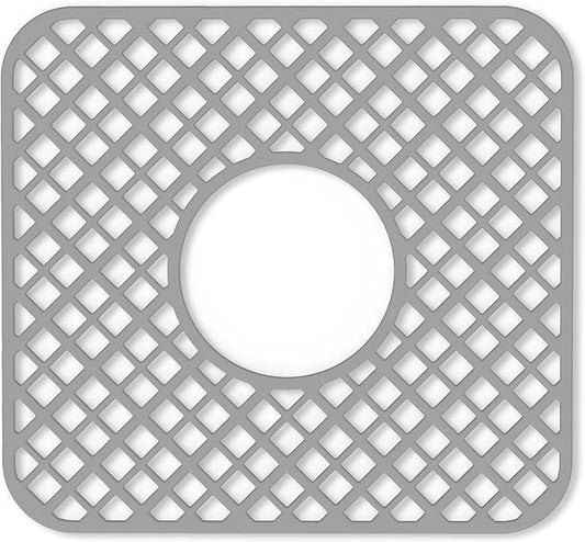 2 Pack Silicone Sink Protector for Kitchen Sink, Trellis Pattern 12 x 11" Sink Grid Mat Silicone Protectors, Center Drain, Gray