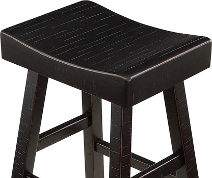 Lexicon Bar Height Bar Stools Set of 2 - Solid Wood Pub Chairs with Footrest, Armless Kitchen Chairs for Island, Living Room, Breakfast Nook, Easy to Clean, Sturdy, Transitional 30.5" High - Black