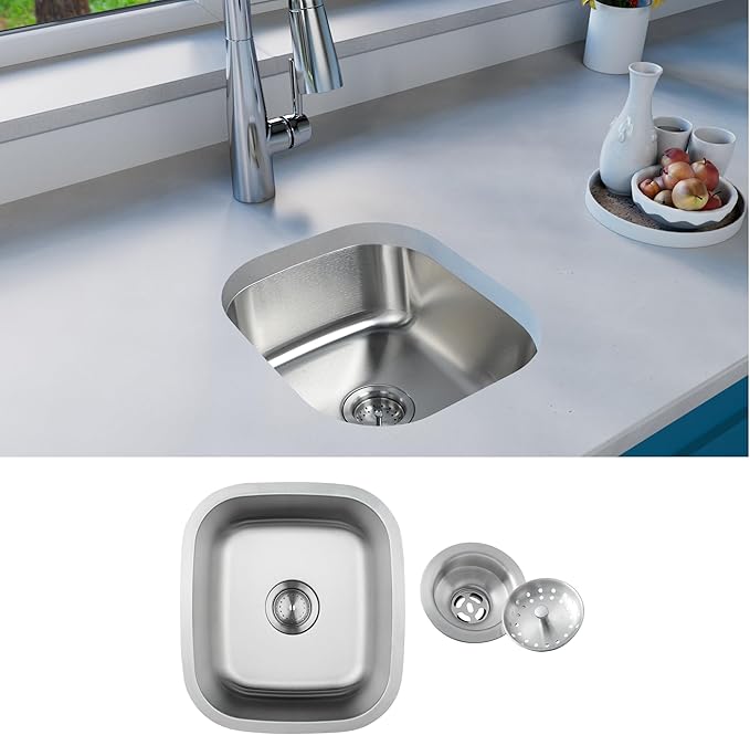 Bar Sink,17.83” x 15.94”Undermount Kitchen Sink, T-304S Stainless Steel RV Kitchen Sinks, Small Kitchen Sinks With Sink Drain Strainer, Use at Rv, Bar,Outdoor, Laundry and Utility,Bathroom