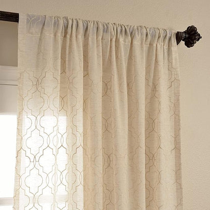 HPD Half Price Drapes Embroidered Linen Sheer Curtains for Living Room 50 X 96 (1 Panel), Rod Pocket Window Curtains for Bedroom, Saida Natural