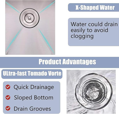 15x17 Inch Bar Sink Drop In, Topmount Kitchen Sink Stainless Steel Square Small Sinks, Single Bowl Kitchen Sinks for Laundry Wet Bar Prep RV Office Outdoor Yard with Grid & Drain