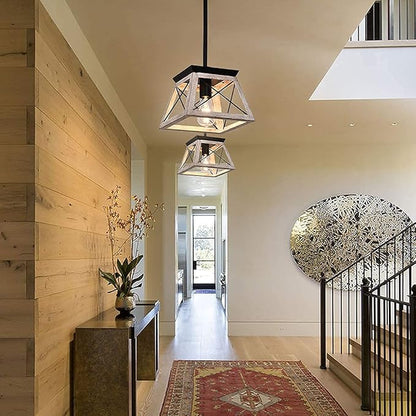 Farmhouse Pendant Light Kitchen Island, One Light Metal Hanging Light Fixture, Industrial Over Sink Light Fixture, Trapezoidal Shape Rustic Kitchen Light for Dining Room, Entryway, Hallway